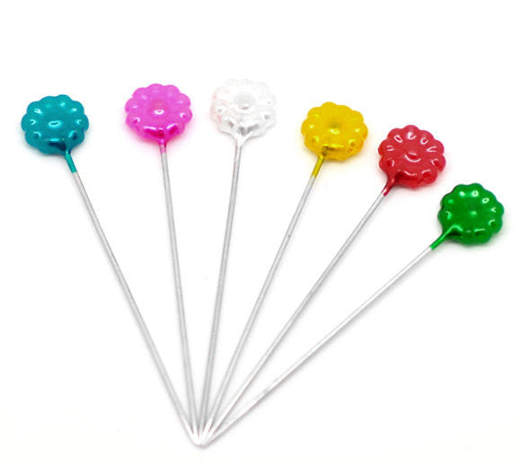 30 Large Pearl tipped flower corsage pins for sewing, crafts . mixed colors, acrylic heads, on wheel  pin0073