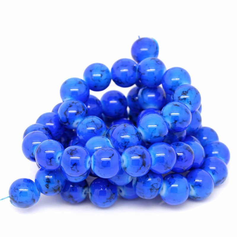 12mm Royal Blue with Black Swirl Marble Glass Beads . 30 beads BGL0014