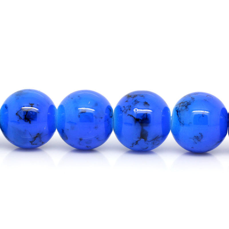 12mm Royal Blue with Black Swirl Marble Glass Beads . 30 beads BGL0014