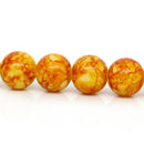 10mm Round Glass Beads, yellow and light orange with dark orange marbeling, marble pattern, double strand  bgl0382