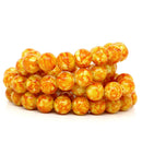 10mm Round Glass Beads, yellow and light orange with dark orange marbeling, marble pattern, double strand  bgl0382