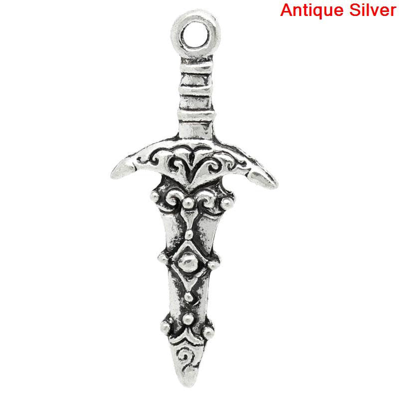 10 Silver Pewter FANCY SWORD Charm Pendants . chs0240