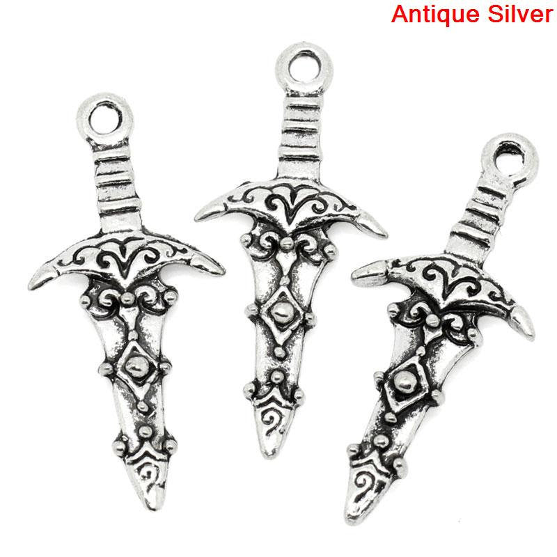 10 Silver Pewter FANCY SWORD Charm Pendants . chs0240