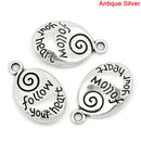 8 Silver Pewter FOLLOW YOUR Heart Oval Nugget Charm Pendants chs0582