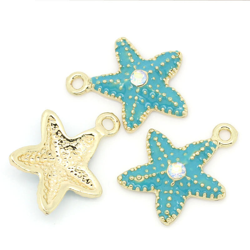 1 Gold Plated Enamel Rhinestone Deluxe STARFISH Charm Pendant  chg0156