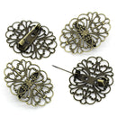 2 Antique Bronze Cameo Frame Setting Brooch Pins, pin back, filigree flat front  34mm x 26mm  . fin0262