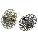 2 Antique Bronze Cameo Frame Setting Brooch Pins, pin back, filigree flat front  34mm x 26mm  . fin0262