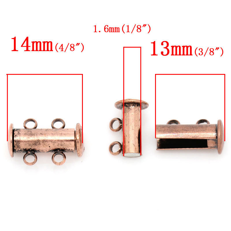 2 Magnetic 2-strand COPPER Plated Slider Connector Clasps, 15x10mm  for Multi Strand Bracelets and Necklaces fcl0071