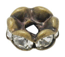 8mm Bronze Metal and Clear Rhinestone Crystal Spacer Rondelle Beads . 10 pieces . Scalloped Edge bme0078