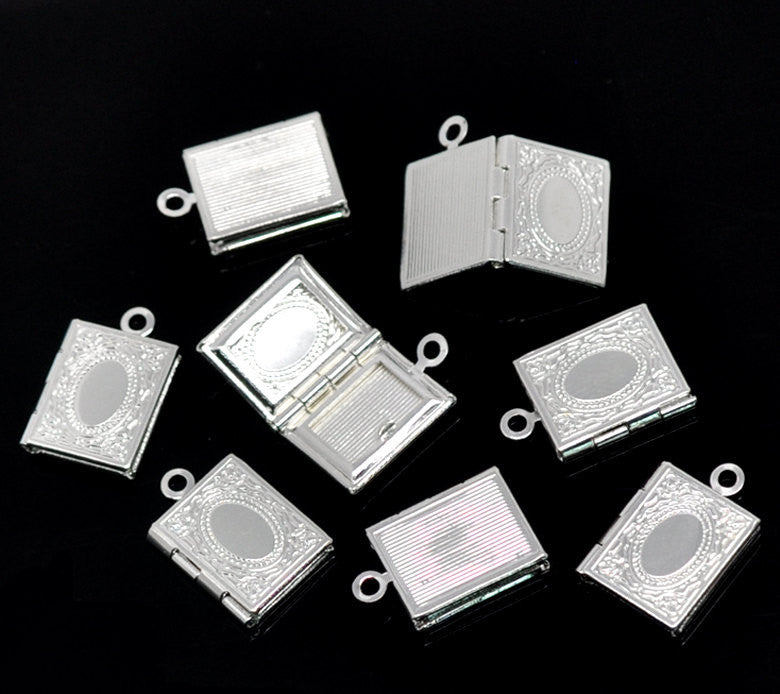 4 SMALL Silver Plated Book Shape Picture Photo Frame Locket 17x12mm. chs0715