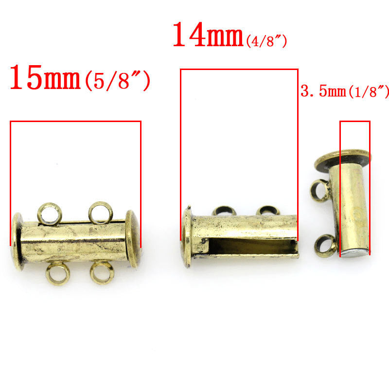 2 Magnetic 2-strand Antiqued GOLD BRASS Plated Slider Connector Clasps, 15x10mm  for Multi Strand Bracelets and Necklaces fcl0085