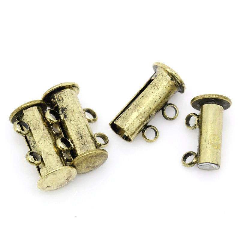 2 Magnetic 2-strand Antiqued GOLD BRASS Plated Slider Connector Clasps, 15x10mm  for Multi Strand Bracelets and Necklaces fcl0085