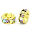 10 Gold Plated CLEAR AB Coated Rhinestone Crystal Spacer Rondelle Beads  5mm   bme0076