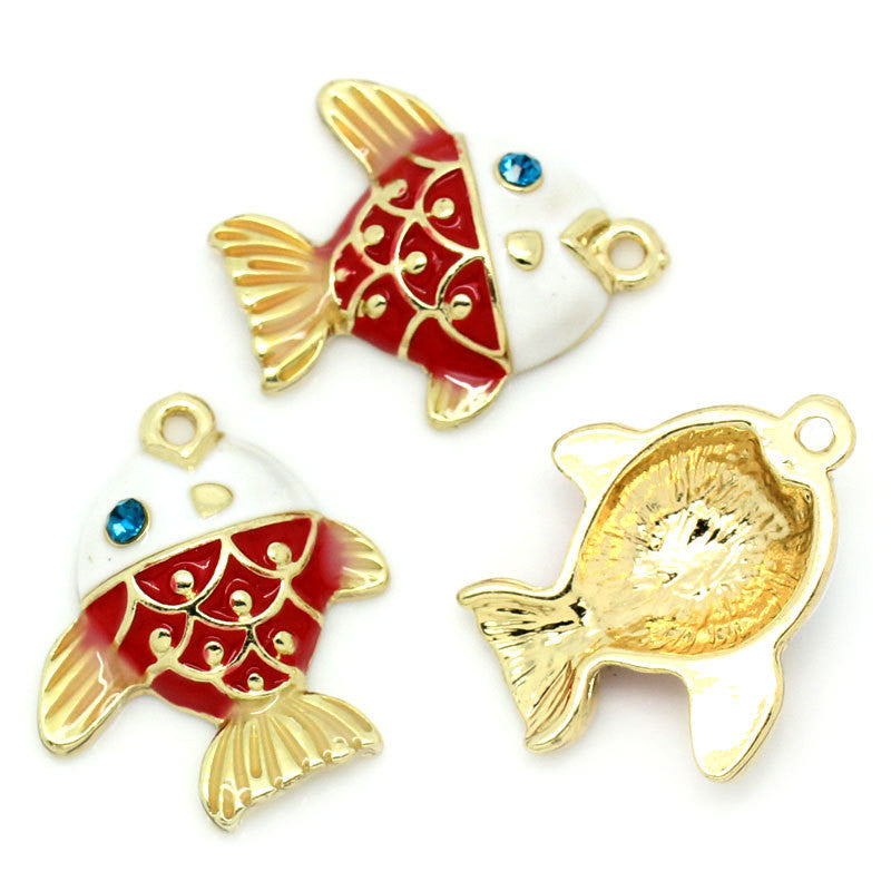 1 Gold Plated Enamel Rhinestone Deluxe FISH Charm Pendant chg0159