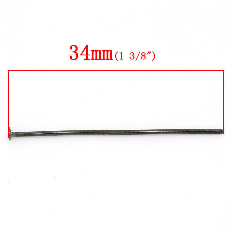 Bulk Package 1000 GUNMETAL Black Metal Head Pins 20 gauge, 34mm (about 1-3/8" long)  pin0056