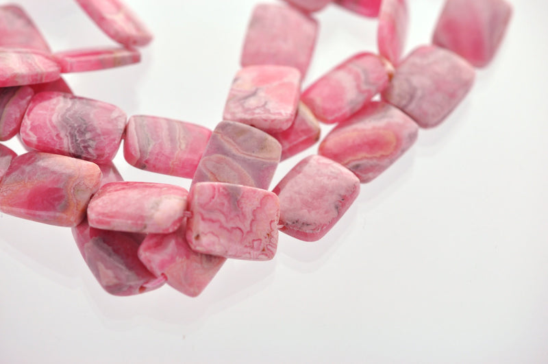 2 matching Polished Banded RHODOCHROSITE RECTANGLE Beads . 18mm x 13mm . genuine gemstones . non-faceted, rose pink grh0005