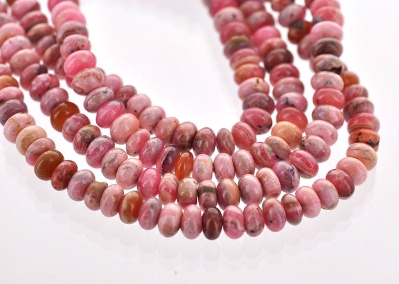 Half Strand Polished Banded RHODOCHROSITE Rondelle Beads . 6x4mm . genuine gemstones . non-faceted, rose pink grh0003