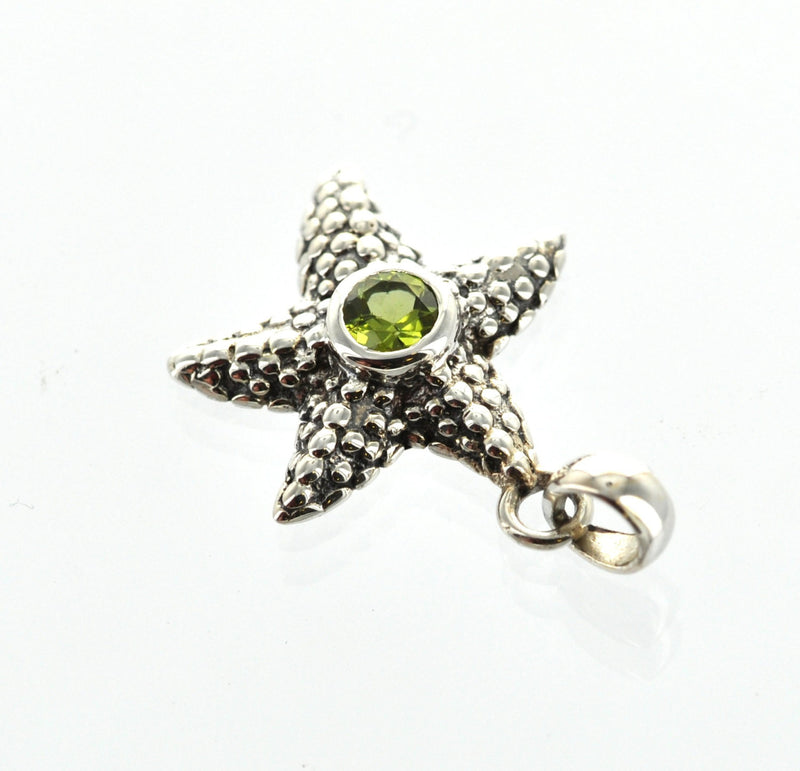 Luxury Sterling Silver Gemstone Pendant, PERIDOT STARFISH, custom bezel set pms0365