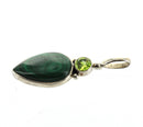 Luxury Sterling Silver Gemstone Pendant, MALACHITE and PERIDOT, custom bezel set pms0368