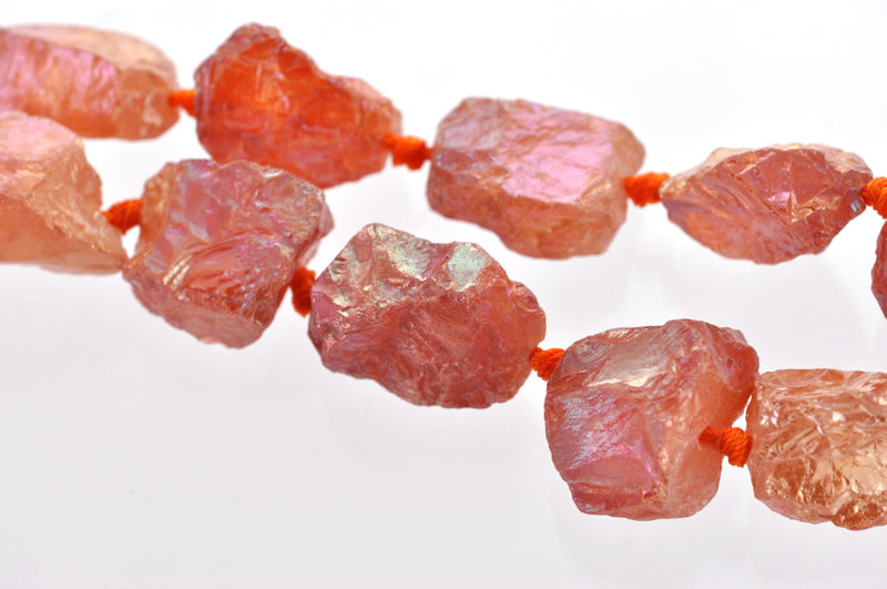 Rainbow Peach Titanium Coated Quartz Gemstone Rough NUGGETS, 4 large beads, metallic  gqz0005