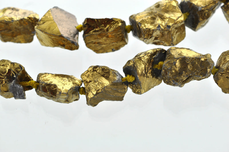 20mm Gold Titanium Quartz Gemstone Rough NUGGETS, metallic, full strand, about 17 beads  gqz0006b