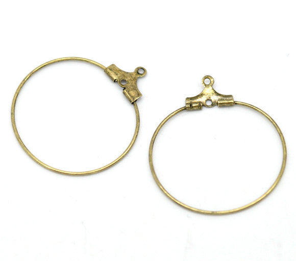 12 Medium FANCY BRONZE Plated Wine Glass Charm Rings or Earring Hoops 26mm  fin0278a