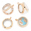 1 Rhinestone Floating Locket Pendant, magnetic clasp,  rose gold plated over stainless steel, rhinestones, glass front and back cho0049