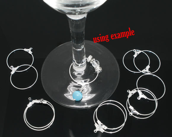 12 Medium FANCY SILVER Plated Wine Glass Charm Rings or Earring Hoops 26mm  fin0303a