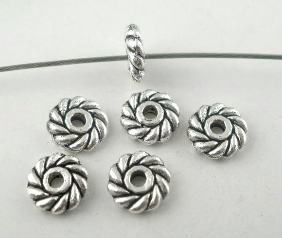 50 pcs 6mm Small Pewter DAISY Swirl Round Spacer Beads bme0167