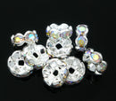 8mm CLEAR AB Aurora Borealis Rainbow Rhinestone Crystal Spacer Rondelle Beads . 10 pieces . Scalloped Edge . bme0205