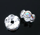 8mm CLEAR AB Aurora Borealis Rainbow Rhinestone Crystal Spacer Rondelle Beads . 10 pieces . Scalloped Edge . bme0205