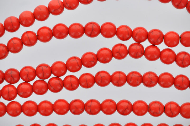 10mm Howlite Stone Beads ROUND Ball, 1 strand, ORANGE RED how0197