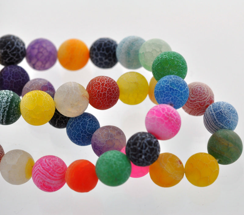 10mm Natural Dyed AGATE crackle . Round Gemstone Beads . 15" strand . about 38 beads  gag0106