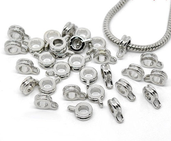Bulk 100 Silver Tone Bail Beads. Fits European Style Bracelets and Necklace Chains 11x8mm  FBA0001b