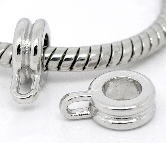 Bulk 100 Silver Tone Bail Beads. Fits European Style Bracelets and Necklace Chains 11x8mm  FBA0001b