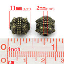 5 Large Antique BRONZE Tone Round Charm Spacer Beads . Bali style  11mm x 10mm    bme0169