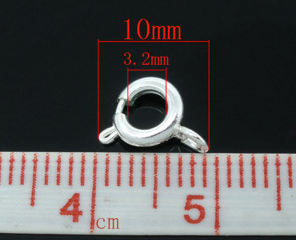 20 Bright SILVER PLATED Metal Spring Clasps 6mm spring ring circle . fcl0072