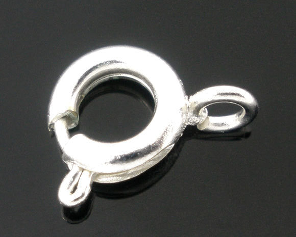 20 Bright SILVER PLATED Metal Spring Clasps 6mm spring ring circle . fcl0072
