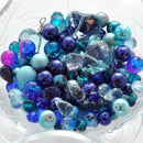 BLUE BLOSSOM Glass Bead Soup Mix, Crystal, crackle glass, lampwork, crystals, pearls 3" x 4" bag bgl0247