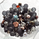 STORMY NIGHT Glass Bead Soup Mix, Crystal, crackle glass, lampwork, crystals, pearls, brown, tan, black, grey  3" x 4" bag bgl0245