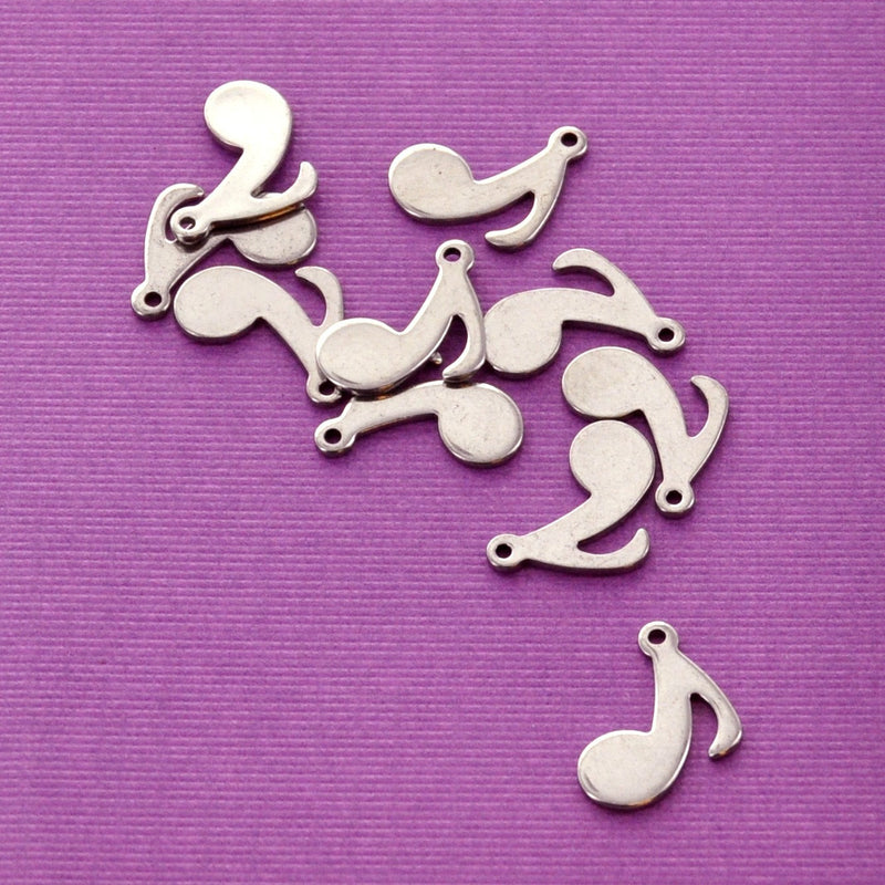 10 Stainless Steel Metal Stamping Blanks Charms, MUSIC NOTE shape, punched hole . 15X12mm . MSB0073