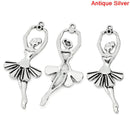 3 Large Silver Tone Metal BALLET DANCER Charm Pendants, 61mm x 24mm . Chs0020