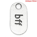 10 "bff" (text language for 'best friends forever') Stamped Silver Metal Oval Charm Pendants  CHS0022
