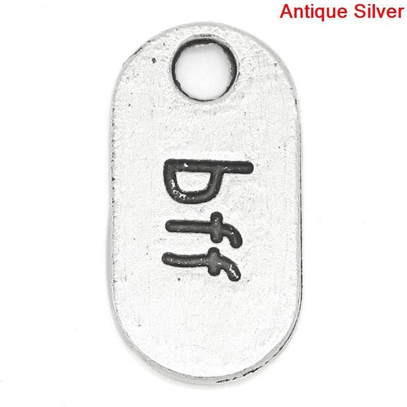 10 "bff" (text language for 'best friends forever') Stamped Silver Metal Oval Charm Pendants  CHS0022