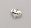20 bulk package Silver Tone Rhinestone " Niece " Heart Charm Pendant 16x14mm (5/8"x1/2") chs0162b