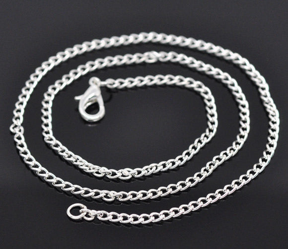 One Dozen (12) Silver Plated Lobster Clasp Curb Link Chain Necklaces 2x3mm, 18"  . Fch0066