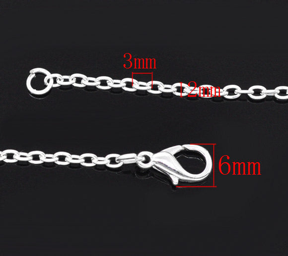 One Dozen (12) Silver Plated Lobster Clasp Cable Link Chain Necklaces 3x2.3mm, 18" . Fch0070