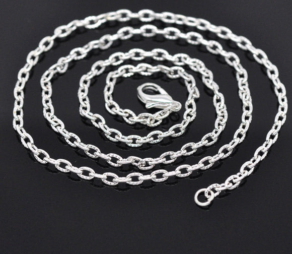 One Dozen (12) Silver Plated Lobster Clasp Textured Link Chain Necklaces 4.2x2.8mm, 20"   fch0102b