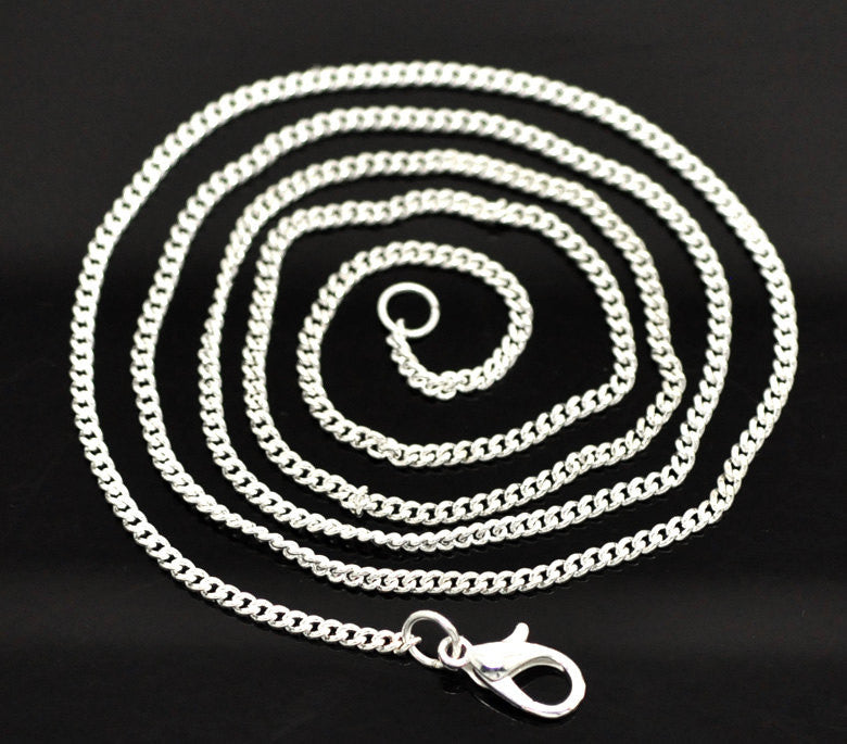 One Dozen (12) Silver Plated Lobster Clasp Curb Link Chain Necklaces 1.3mm, 24"  fch0085