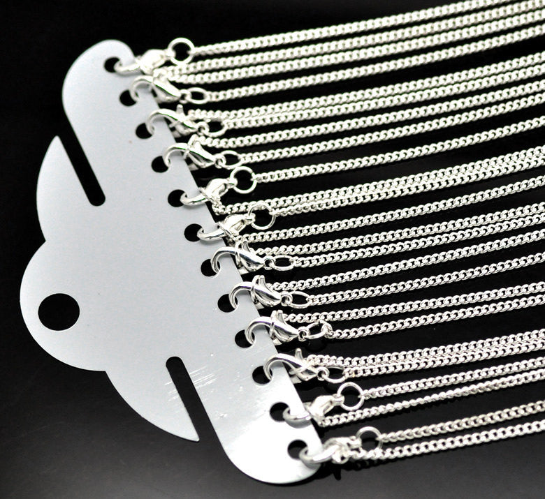 One Dozen (12) Silver Plated Lobster Clasp Curb Link Chain Necklaces 1.3mm, 24"  fch0085